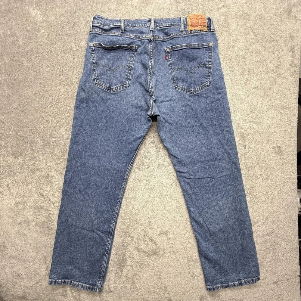 Levis 505 Jeans Mens Measured 37x29 Blue Light Wash Straight Stretch Zip Fly
